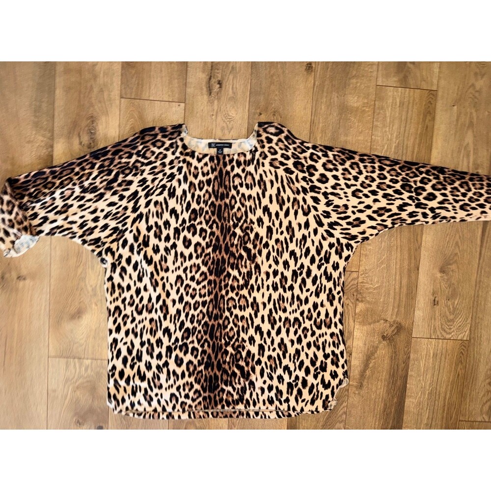 Womens INC Leopard Print Long Sleeve Tunic Top Size 1X Cotton Blend